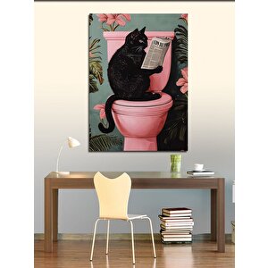 Kanvas Tablo Tuvaletteki Siyah Kedi 100x140 cm