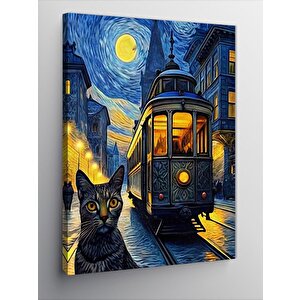 Kanvas Tablo Gece Tramvayı Ve Kedi 70x100 cm