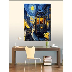 Kanvas Tablo Gece Tramvayı Ve Kedi 70x100 cm