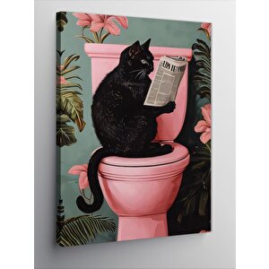 Kanvas Tablo Tuvaletteki Siyah Kedi 70x100 cm