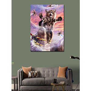 Kanvas Tablo Binaya Tırmanan Devasa Kedi 70x100 cm
