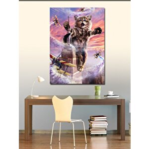 Kanvas Tablo Binaya Tırmanan Devasa Kedi 70x100 cm