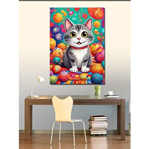 Kanvas Tablo Renkli Toplar Ve Kedi 100x140 cm