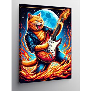 Kanvas Tablo Elektro Gitar Çalan Kedi 100x140 cm
