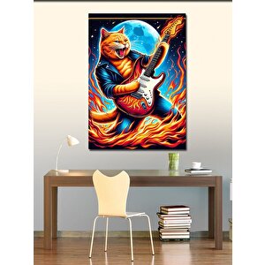 Kanvas Tablo Elektro Gitar Çalan Kedi 100x140 cm