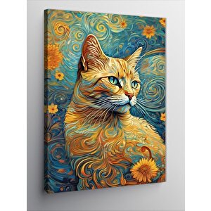 Kanvas Tablo Van Gogh Tarzı Kedi 70x100 cm