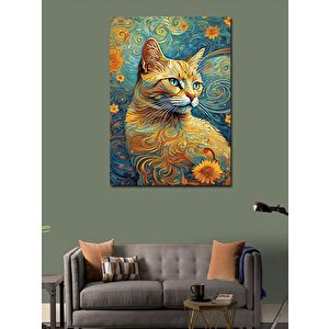 Kanvas Tablo Van Gogh Tarzı Kedi 70x100 cm