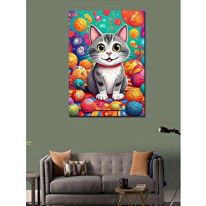 Kanvas Tablo Renkli Toplar Ve Kedi 70x100 cm