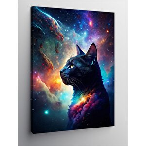 Kanvas Tablo Siyah Kedi Ve Galaksi 70x100 cm