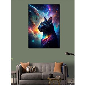 Kanvas Tablo Siyah Kedi Ve Galaksi 70x100 cm