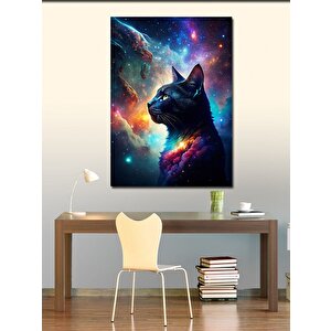 Kanvas Tablo Siyah Kedi Ve Galaksi 70x100 cm