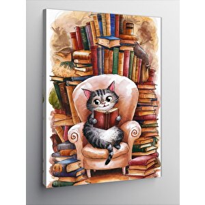 Kanvas Tablo Kitap Okuyan Bot Kedi 70x100 cm