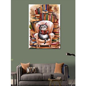 Kanvas Tablo Kitap Okuyan Bot Kedi 70x100 cm