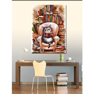 Kanvas Tablo Kitap Okuyan Bot Kedi 70x100 cm
