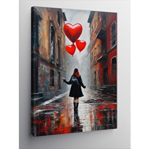 Kanvas Tablo Kalp Şeklinde Uçan Balon 50x70 cm