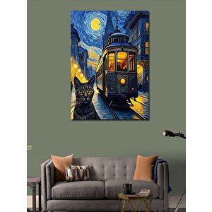 Kanvas Tablo Gece Tramvayı Ve Kedi 100x140 cm