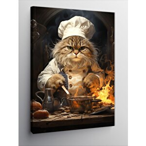 Kanvas Tablo Aşçı Obur Kedi 70x100 cm