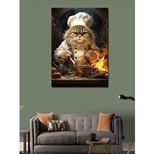 Kanvas Tablo Aşçı Obur Kedi 70x100 cm