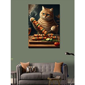 Kanvas Tablo Şiş Kebap Yapan Kedi 70x100 cm