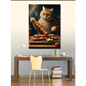 Kanvas Tablo Şiş Kebap Yapan Kedi 70x100 cm