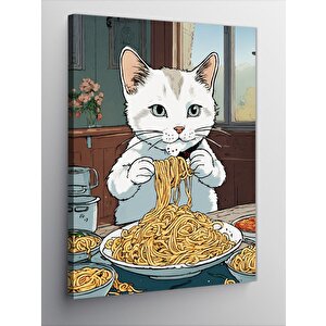 Kanvas Tablo Afacan Kedi Ve Spagetti Makarna 100x140 cm