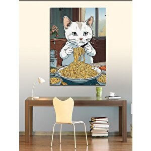 Kanvas Tablo Afacan Kedi Ve Spagetti Makarna 100x140 cm