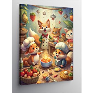 Kanvas Tablo Yemek Yapan Kediler 70x100 cm