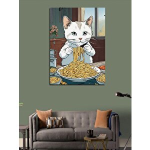 Kanvas Tablo Afacan Kedi Ve Spagetti Makarna 70x100 cm