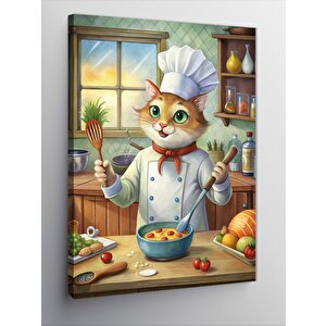 Kanvas Tablo Aşçı Kedi Mutfakta 100x140 cm
