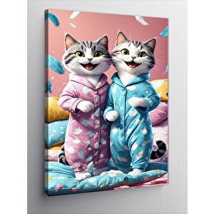 Kanvas Tablo Pijamalı Afacan Kediler 70x100 cm
