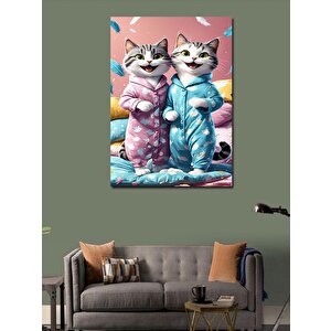 Kanvas Tablo Pijamalı Afacan Kediler 70x100 cm