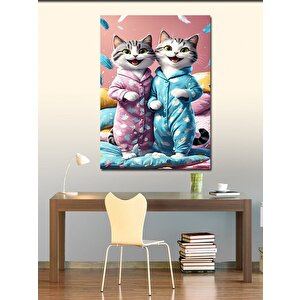 Kanvas Tablo Pijamalı Afacan Kediler 70x100 cm