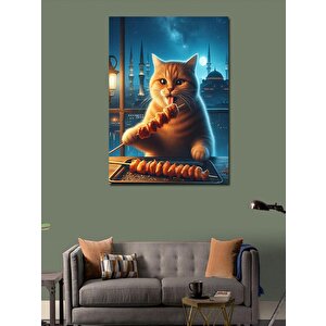 Kanvas Tablo Şiş Kebap Yapan Kedi 50x70 cm