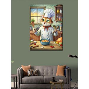 Kanvas Tablo Aşçı Kedi Mutfakta 70x100 cm