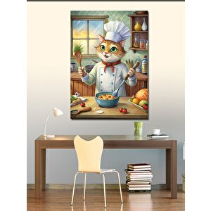 Kanvas Tablo Aşçı Kedi Mutfakta 70x100 cm