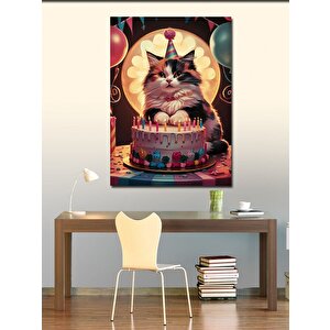 Kanvas Tablo Yaş Gününü Kutlayan Kedi 70x100 cm