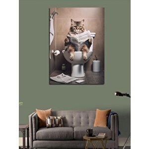 Kanvas Tablo Tuvalette Gazete Okuyan Kedi 100x140 cm