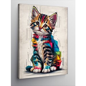 Kanvas Tablo Renkli Kristaller Ve Tekir Kedi 100x140 cm