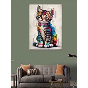 Kanvas Tablo Renkli Kristaller Ve Tekir Kedi 100x140 cm