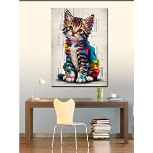 Kanvas Tablo Renkli Kristaller Ve Tekir Kedi 100x140 cm