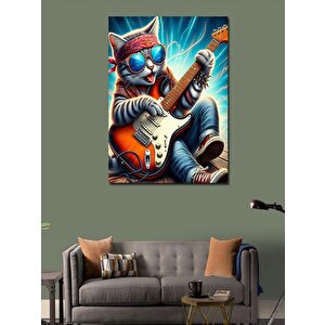 Kanvas Tablo Elektro Gitar Çalan Metalci Kedi 70x100 cm