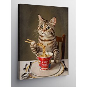 Kanvas Tablo Noodle Yiyen Tekir Kedi 100x140 cm