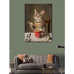 Kanvas Tablo Noodle Yiyen Tekir Kedi 100x140 cm