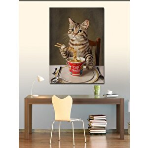 Kanvas Tablo Noodle Yiyen Tekir Kedi 100x140 cm