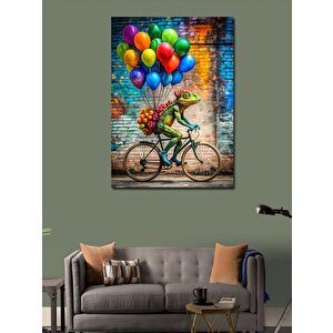 Kanvas Tablo Renkli Balonlar Ve Bisiklet Süren Kertenkele 50x70 cm