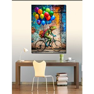 Kanvas Tablo Renkli Balonlar Ve Bisiklet Süren Kertenkele 50x70 cm