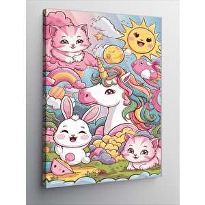 Kanvas Tablo Unicorn Kedi Ve Tavşan 100x140 cm