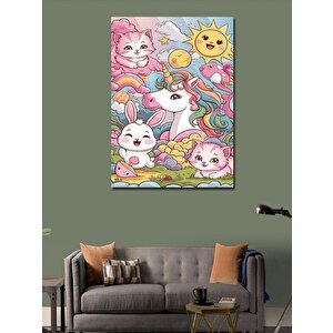 Kanvas Tablo Unicorn Kedi Ve Tavşan 100x140 cm