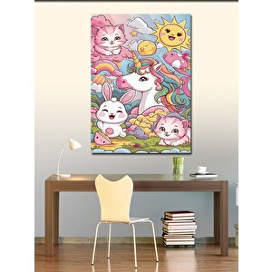 Kanvas Tablo Unicorn Kedi Ve Tavşan 100x140 cm