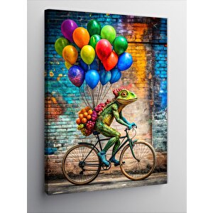Kanvas Tablo Renkli Balonlar Ve Bisiklet Süren Kertenkele 100x140 cm